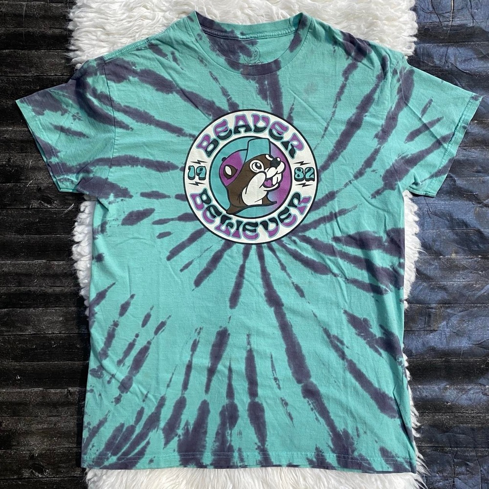 BUC-EE'S GREEN BLUE TIE DYE SHIRT PULLOVER BEAVER BELIEVER